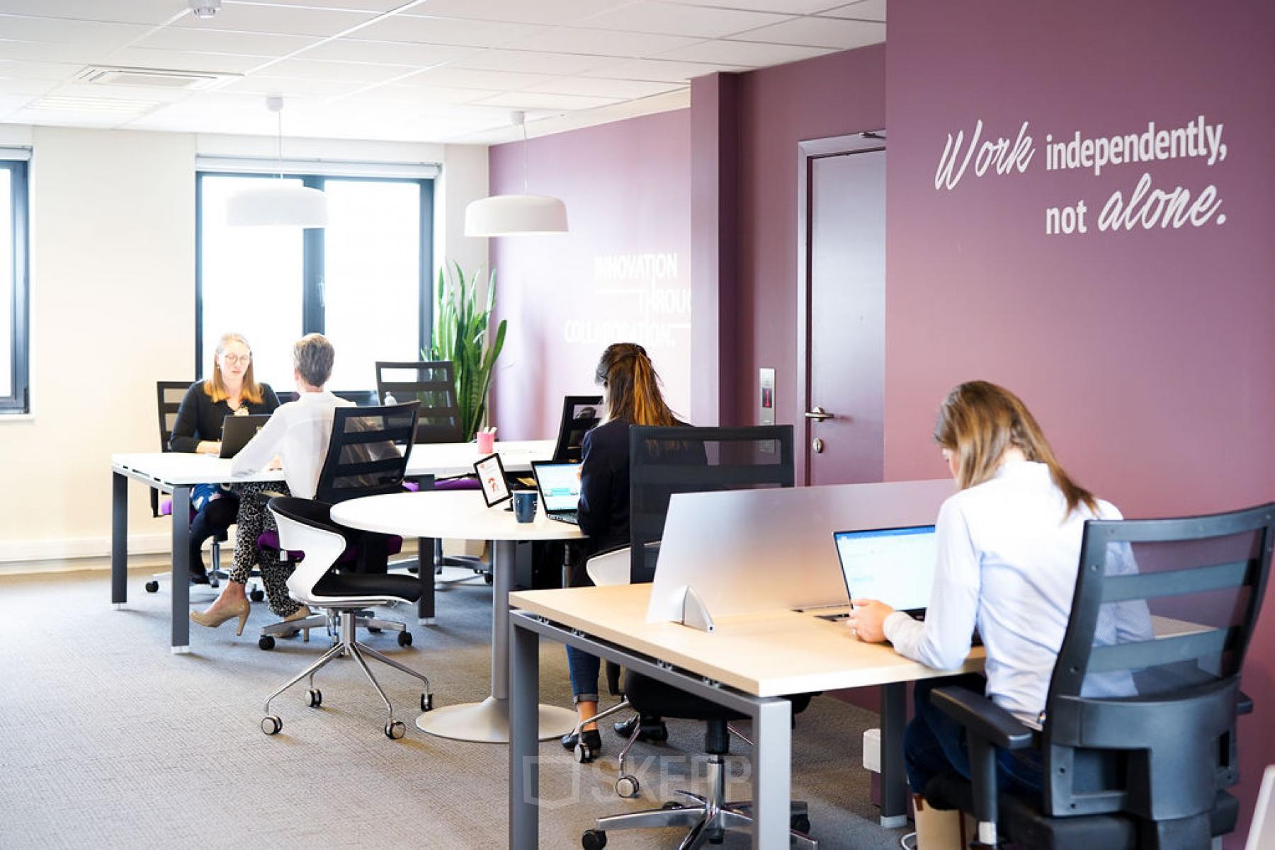 Modern kantoor te huur op De Keyserlei 58-60, Antwerpen Centrum, met zakelijke professionals bezig aan bureaus in een lichte ruimte.