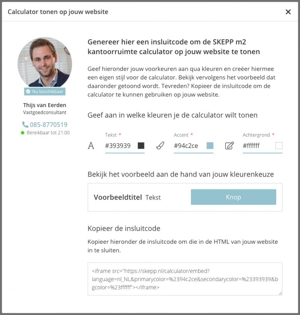 Voorbeeld berekenen hoeveel kantoor te huur, met insluitcode